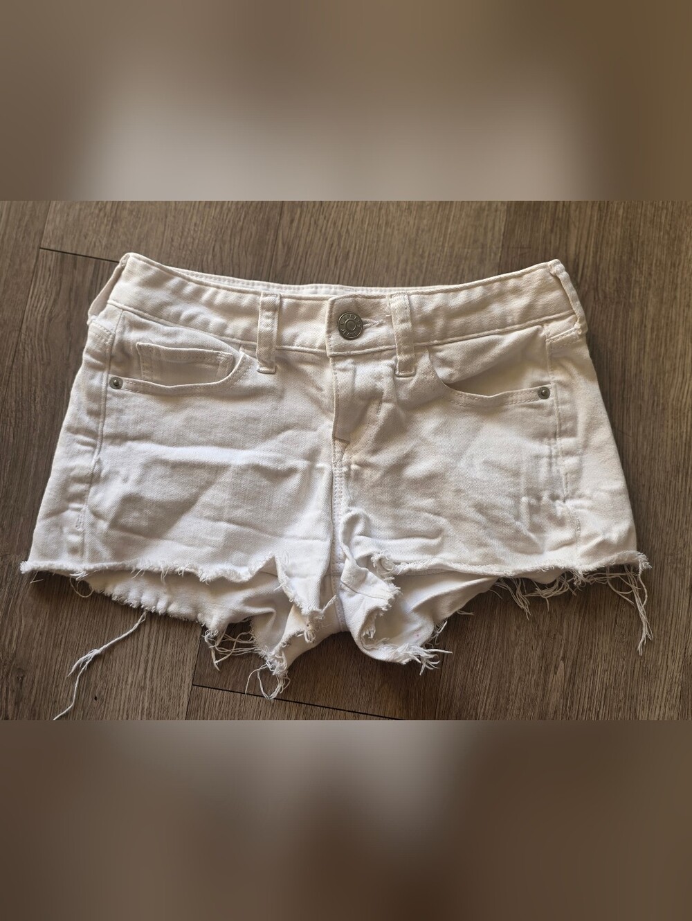 Express White Distressed Frayed Hem Denim Shorts